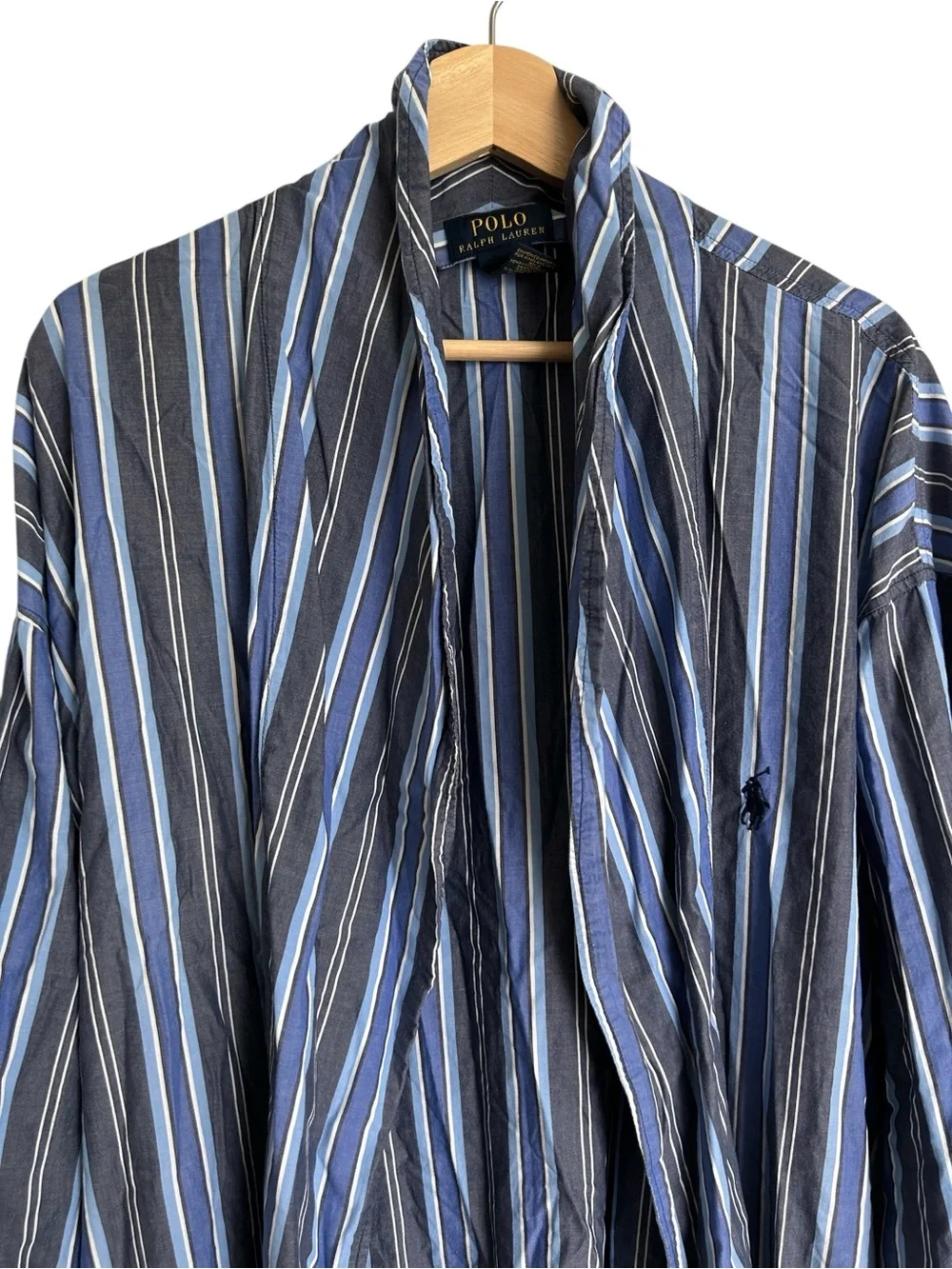 Men’s Polo Ralph Lauren Cotton Robe Blue Stripe L/XL Pockets Lightweight